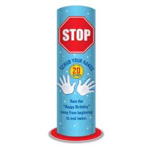 Stop Scrub Your Hands Floor Totem Display Social distancing, 6 feet apart, practice social distancing. 6' apart, floor totem display