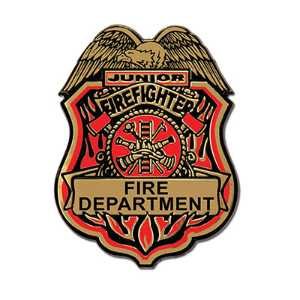 Junior Firefighter Plastic Badge firefighter badge, plastic firefighter badge, kids firefighter badge, junior firefighter badge, fire fighting, fire safety products, fire prevention badges