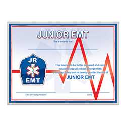 Junior EMT Certificate firefighting, fire safety product, fire prevention, junior emt certificate, junior emt, emt certificate
