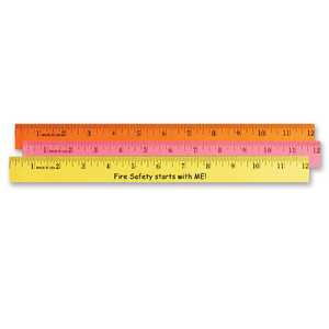 12" Fluorescent Wood Ruler - Custom Imprint firefighting, fire safety product, fire prevention, fire safety ruler, firefighting ruler, fire prevention ruler, fire safety school supplies, firefighting school supplies, custom ruler