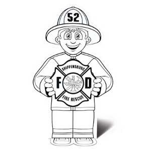Custom Fire Boy Color-Me Stand-Out fire boy color me craft, custom safety coloring activity, fire department giveaways, police community outreach items, EMS promotional products, kids fire safety handouts, color and assemble craft