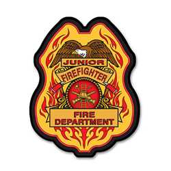 Jr. FF Fire Dept. Plastic Clip-On Badge firefighting, fire safety product, fire prevention, plastic fire badge, firefighting badge