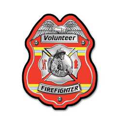 Red Volunteer FF Plastic Clip-On Badge firefighting, fire safety product, fire prevention, plastic fire badge, firefighting badge