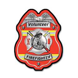 Red Volunteer FF Plastic Clip-On Badge firefighting, fire safety product, fire prevention, plastic fire badge, firefighting badge