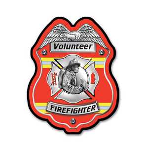 Red Volunteer FF Plastic Clip-On Badge firefighting, fire safety product, fire prevention, plastic fire badge, firefighting badge