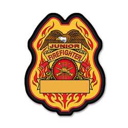 Imprinted Jr. FF w/Eagle Plastic Clip-On Badge firefighting, fire safety product, fire prevention, plastic fire badge, firefighting badge, custom badge, custom firefighter badge, junior firefighter badge