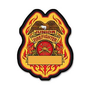 Imprinted Jr. FF w/Eagle Plastic Clip-On Badge firefighting, fire safety product, fire prevention, plastic fire badge, firefighting badge, custom badge, custom firefighter badge, junior firefighter badge