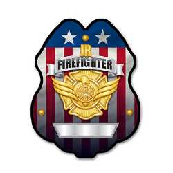 Imprinted Jr. FF Gold Plastic Clip-On Badge firefighting, fire safety product, fire prevention, plastic fire badge, firefighting badge, junior firefighter badge, custom badge