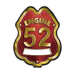 Imprinted Red&Gold Engine Number/Text Plastic Clip-On Badge firefighting, fire safety product, fire prevention, plastic fire badge, firefighting badge, custom badge, custom firefighter badge