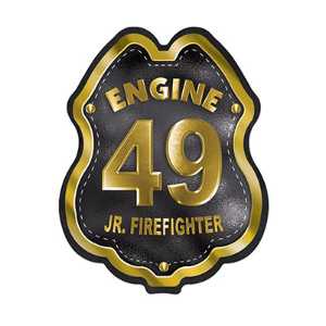 Imprinted Black&Gold Engine Number Plastic Clip-On Badge firefighting, fire safety product, fire prevention, plastic fire badge, firefighting badge, custom badge, custom firefighter badge, engine number badge