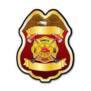 Imprinted Proud To Serve Gold Plastic Clip-On Badge firefighting, fire safety product, fire prevention, plastic fire badge, firefighting badge