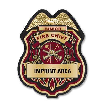 IS57 - Imprinted Burgundy and Gold Jr Fire Chief Sticker Badge