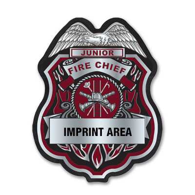 IS58 - Imprinted Burgundy and Silver Jr Fire Chief Sticker Badge