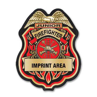 IS59 - Imprinted Red and Gold Jr Firefighter Sticker Badge