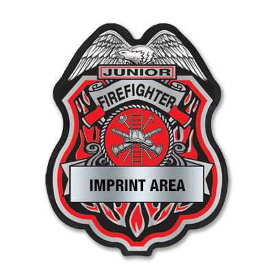 IS60 - Imprinted Red and Silver Jr Firefighter Sticker Badge