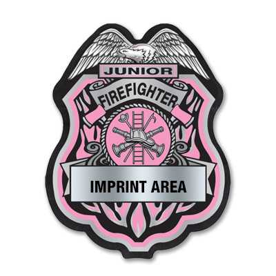 IS61 - Imprinted Pink and Silver Jr Firefighter Sticker Badge